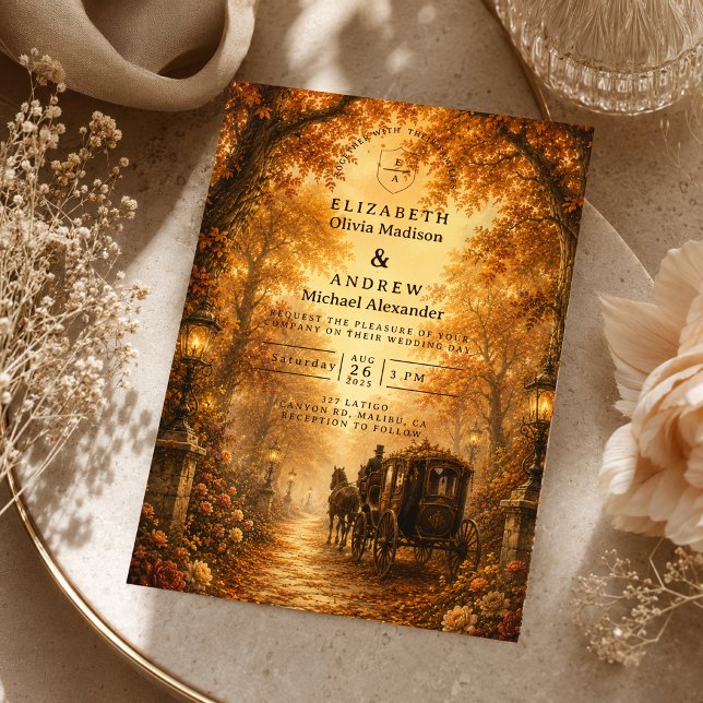 Convite Casamento Elegante de Outono Vintage (Criador carregado)