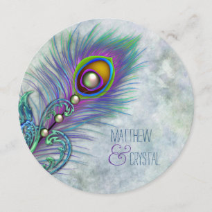 Convite Casamento Elegante de Pavão em Aquarela Vintage