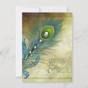 Convite Casamento Elegante de Pavão Vintage