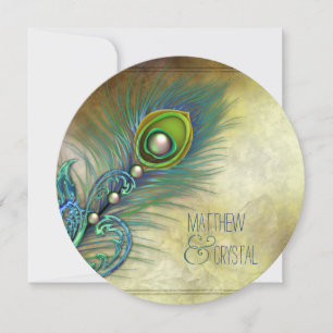 Convite Casamento Elegante de Pavão Vintage