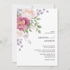 Convite Casamento Elegante de Peonies Modernos de Aquarela