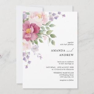 Convite Casamento Elegante de Peonies Modernos de Aquarela