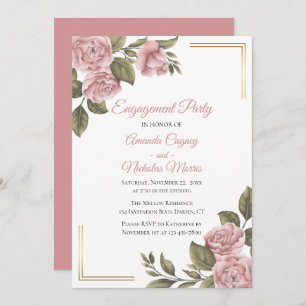 Convite Casamento Elegante de Peony Rosa, Festa de noivado