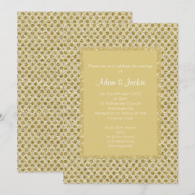 CONVITE CASAMENTO ELEGANTE DE PONTO DOURADO (Frente/Verso)