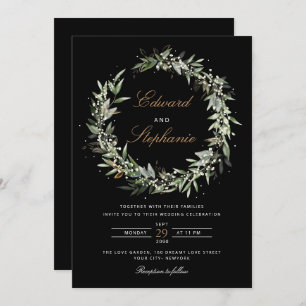 Convite Casamento Elegante de Preto e Branco em Verde