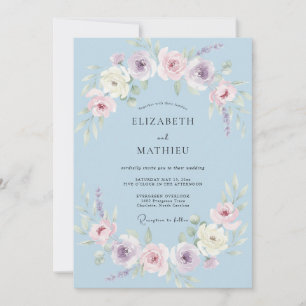 Convite Casamento Elegante de Primavera Azul Pó