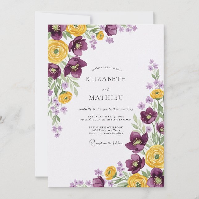 Convite Casamento Elegante de Primavera com Ameixa (Frente)