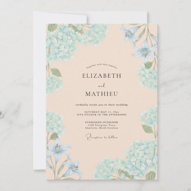 Convite Casamento Elegante de Primavera com Damasco (Frente)