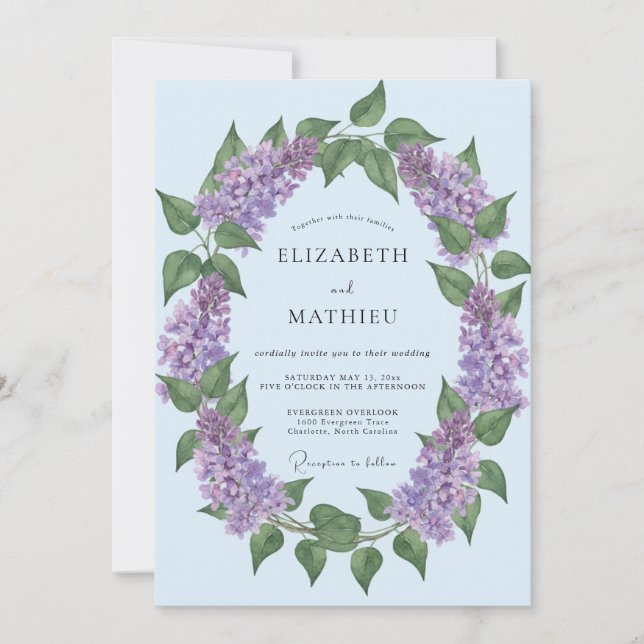 Convite Casamento Elegante de Primavera com Lavanda (Frente)