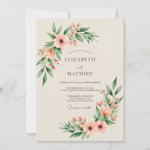 Convite Casamento Elegante de Primavera com Pêssego