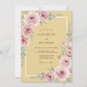 Convite Casamento Elegante de Primavera em Amarelo Mostard