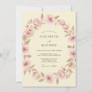 Convite Casamento Elegante de Primavera em Rosa Corado