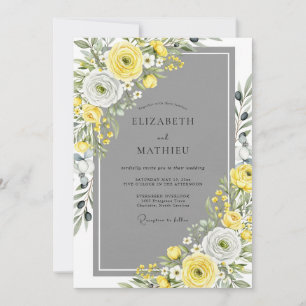Convite Casamento Elegante de Primavera em Tons de Cinza e