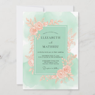 Convite Casamento Elegante de Primavera em Verde Hortelã