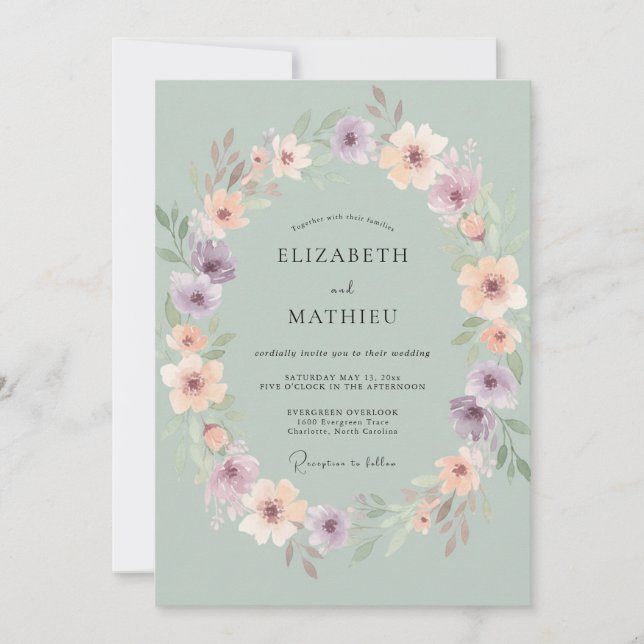 Convite Casamento Elegante de Primavera em Verde Sage (Frente)