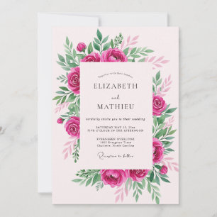 Convite Casamento Elegante de Primavera Rosa Quente