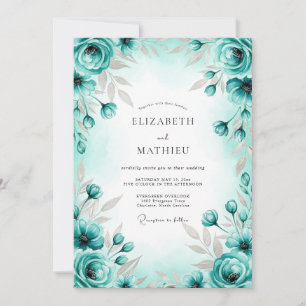 Convite Casamento Elegante de Primavera Turquesa