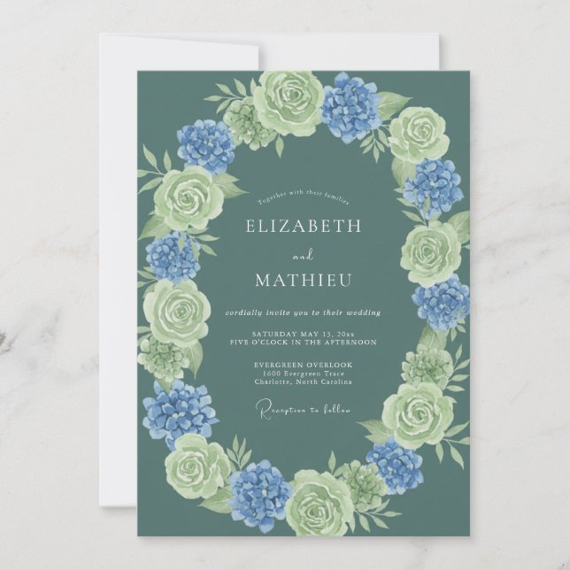 Convite Casamento Elegante de Primavera Verde Turquesa (Frente)