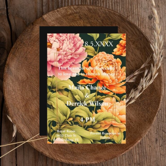 Convite Casamento Elegante de Quadro Verde Laranja Cor-de- (Criador carregado)