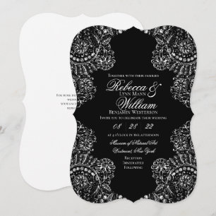 Convite Casamento Elegante de Renda Preta e Branca Gótica