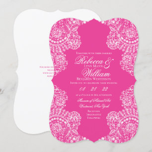 Convite Casamento Elegante de rendas cor-de-rosa-claro