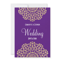 Casamento Elegante de rendas Douradas e roxas