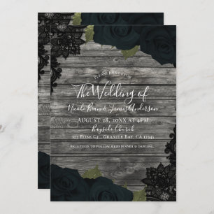 Convite Casamento Elegante de rendas Rosas Rústicas da Mad