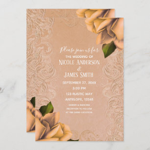 Convite Casamento Elegante de Rosa de Imagem Amarelo Cream