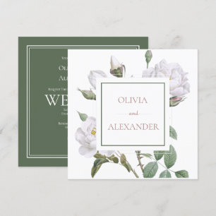 Convite Casamento Elegante de Rosas Brancas Florais