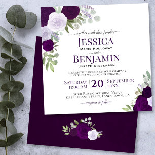 Convite Casamento Elegante de Rosas de Aquarela de Plum Pu