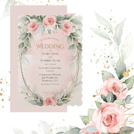Convite Casamento Elegante de Rosas de Aquarela Rosa-Blush