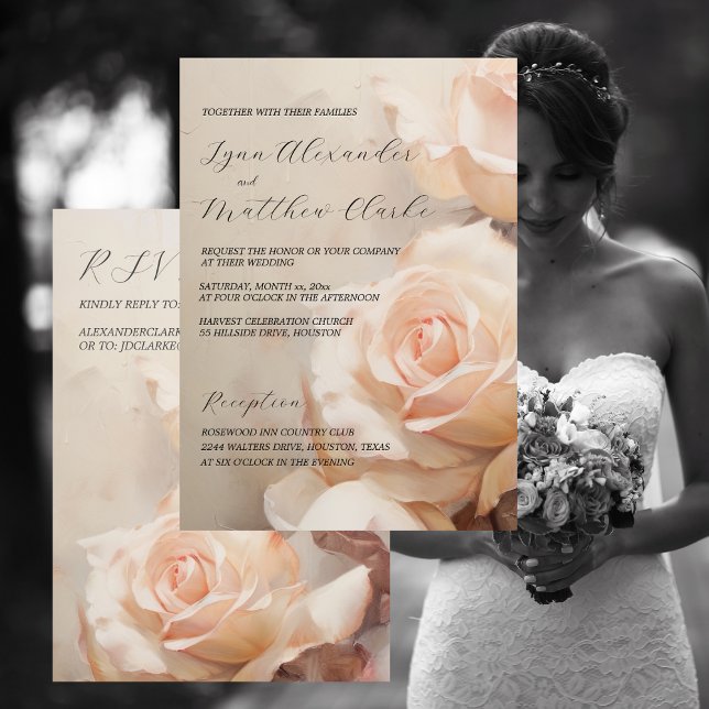 Convite Casamento Elegante de Rosas de Verão e RSVP (Summer Roses Elegant Wedding Invitation and RSVP)