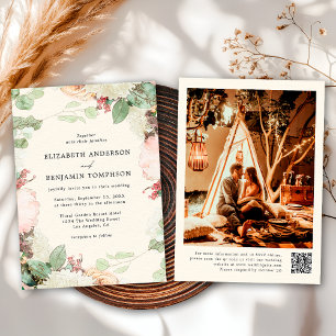 Convite Casamento Elegante de Rosas Florais de Eucalipto V