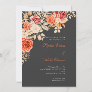 Convite Casamento Elegante de Rosas Laranja e Brancas com