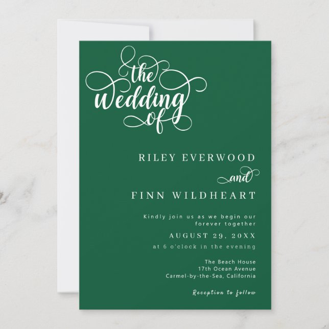 Convite Casamento Elegante de Sage Green e White Script (Frente)