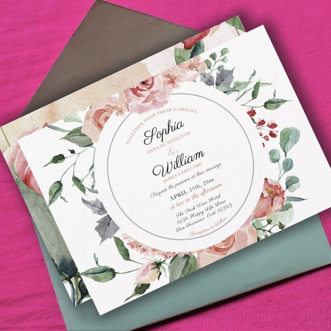 Convite Casamento Elegante de Sangue Rosa Fresco (FRESH PINK BLOOMS ELEGANT WEDDING INVITATION)