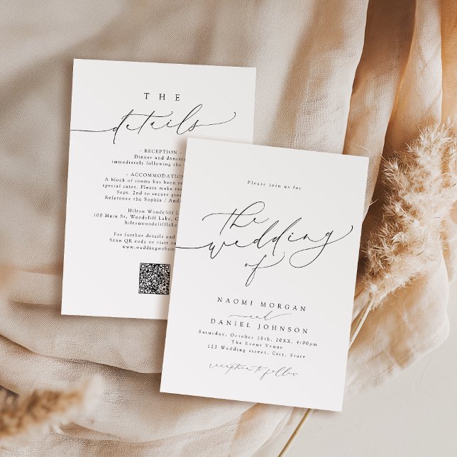 Convite Casamento Elegante De Script Chic Moderno Minimali (Minimalist Modern Chic Script Elegant Wedding Invitation)