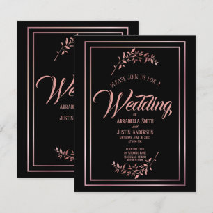 Convite Casamento Elegante de Script Dourado de Rosa Flora
