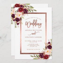 Convite Casamento Elegante de Script Dourado do Burgundy F