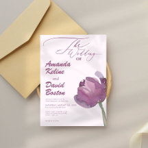 Casamento Elegante De Script Floral Roxo Moderno