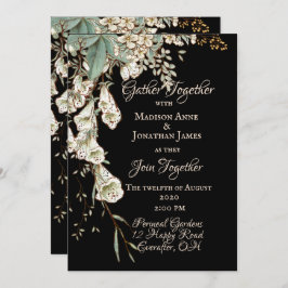 Convite Casamento Elegante de Script Garland Preto Floral