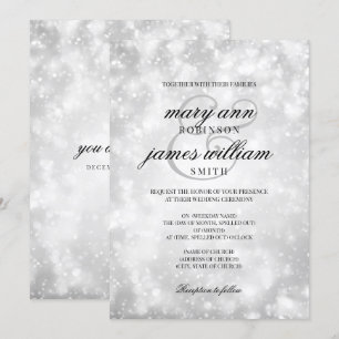 Convite Casamento Elegante de Silver Champagne Bokeh