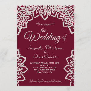 Convite Casamento Elegante De Silver Glitter Burgundy