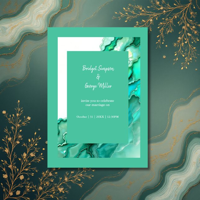 Convite Casamento Elegante de Teal Marble Watercolor (Criador carregado)