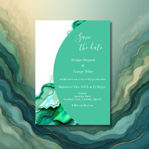 Convite Casamento Elegante de Teal Marble Watercolor