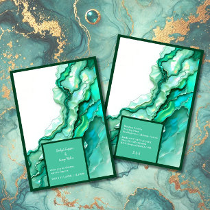 Convite Casamento Elegante de Teal Marble Watercolor