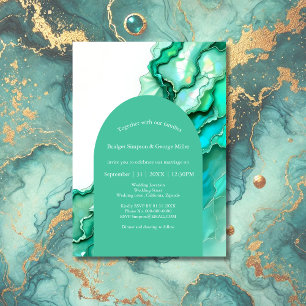 Convite Casamento Elegante de Teal Marble Watercolor