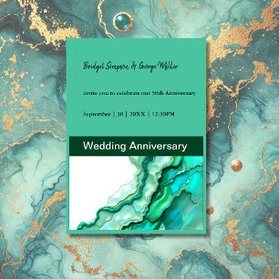 Convite Casamento Elegante de Teal Marble Watercolor