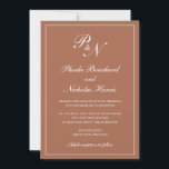 Convite Casamento Elegante de Terracotta Simples Monograma<br><div class="desc">Tradicional estilo terracotta / laranja queimada / convite de casamento cor de ferrugem com um design simples e clássico com seu dois monograma inicial e seus nomes em um dentro de caligrafia elegante de uma fronteira fina. Todos os elementos de design podem ser alterados na ferramenta de edição de design....</div>