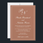 Convite Casamento Elegante de Terracotta Simples Monograma<br><div class="desc">Tradicional estilo terracotta / laranja queimada / convite de casamento cor de ferrugem com um design simples e clássico com seu dois monograma inicial e seus nomes em um dentro de caligrafia elegante de uma fronteira fina. Todos os elementos de design podem ser alterados na ferramenta de edição de design....</div>